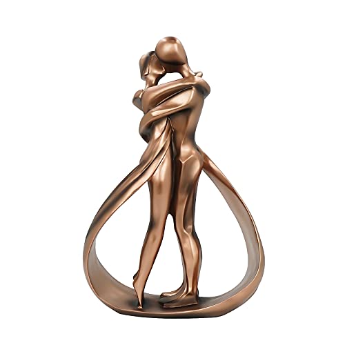 DreamsEden Affectionate Couple Art Resin Sculpture, Passionate Embrace & Kiss Statue Abstract Romantic Ornament Figurine Home Decor (Resin Made)
