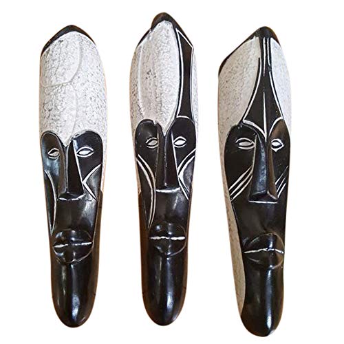 NOVARENA African Art Cameroon Gabon Fang Wall Masks and Sculptures - Africa Home Mask Decor (3 Pc Black & White 12 Inch Fang Mask)