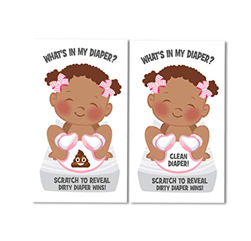 Girl - What's In My Diaper Baby Shower Scratch Off Game | African American | 24 Cards - 1 Winner | Baby Shower Games | Baby Shower Prizes | Door Prizes | Diaper Party | Dirty Diaper Game