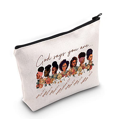 LEVLO African American Cosmetic Make up Bag Black Girl Gift God Says You are Unique Special Lovely Chosen Forgiven Makeup Zipper Pouch Bag American African Black Live Matter Gift (God Says You)