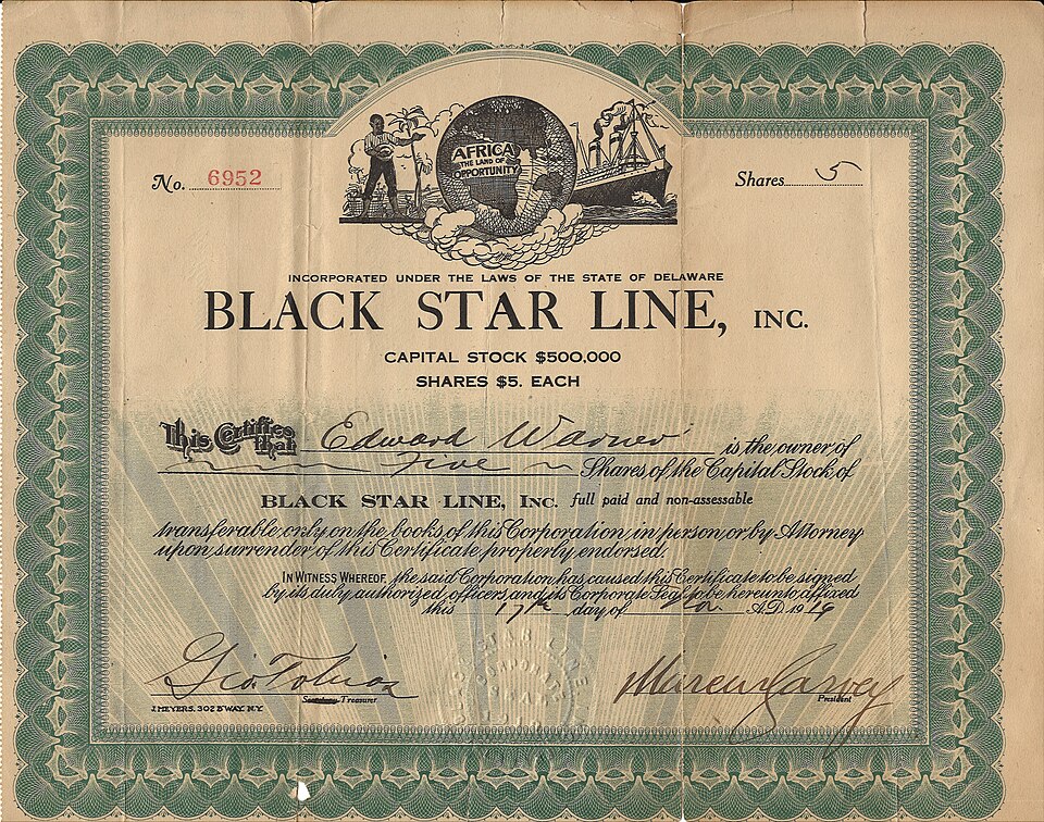 Black Star Line Stock Certificate