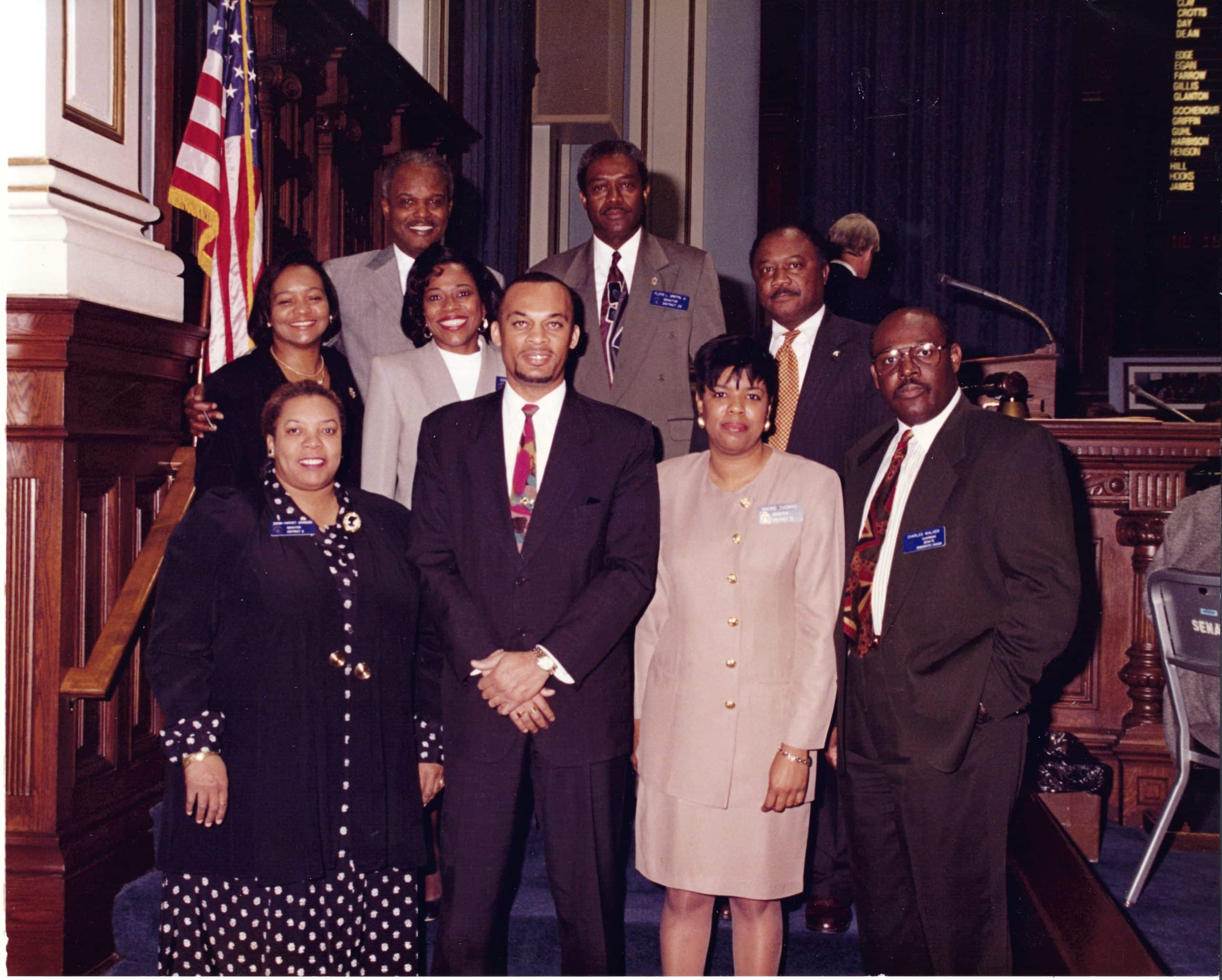 Selwyn Carter SRC director of Voting Rights Programs with members of the Georgia State Senate and Legislative Black Caucus, circa 1995