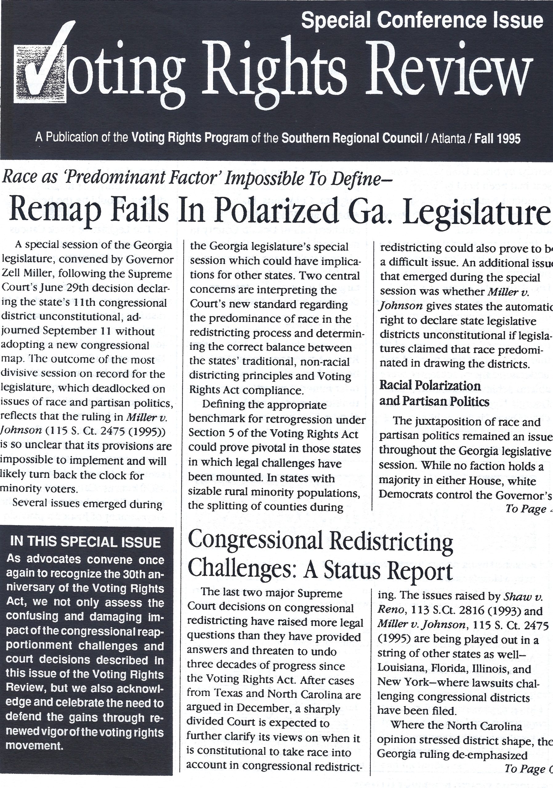 Voting Rights Review - SRC Voting Rights Programs - Fall 1995 Special